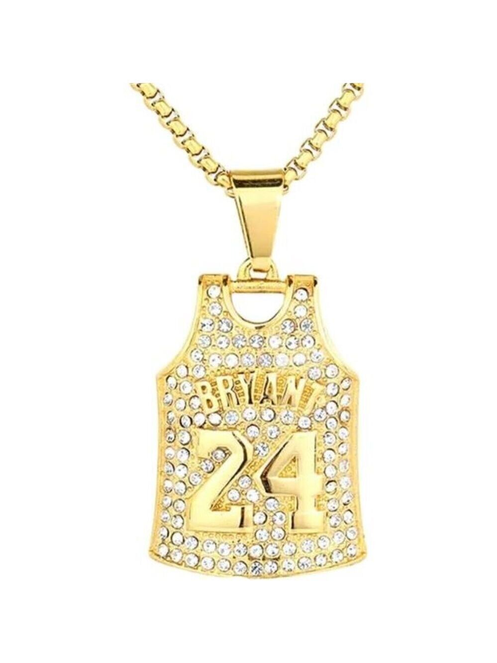 Kobe Bryant Stainless Number 24 Basketball Jersey Necklace for Men Boys Iced Out
